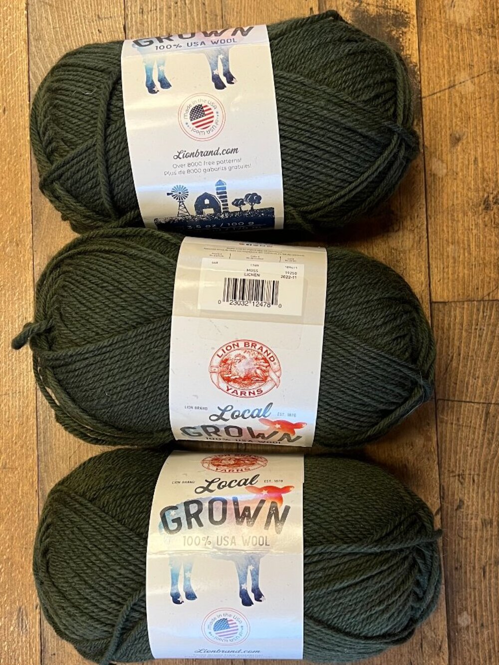 3 skein pack Lion Brand Local Grown 100% USA Wool